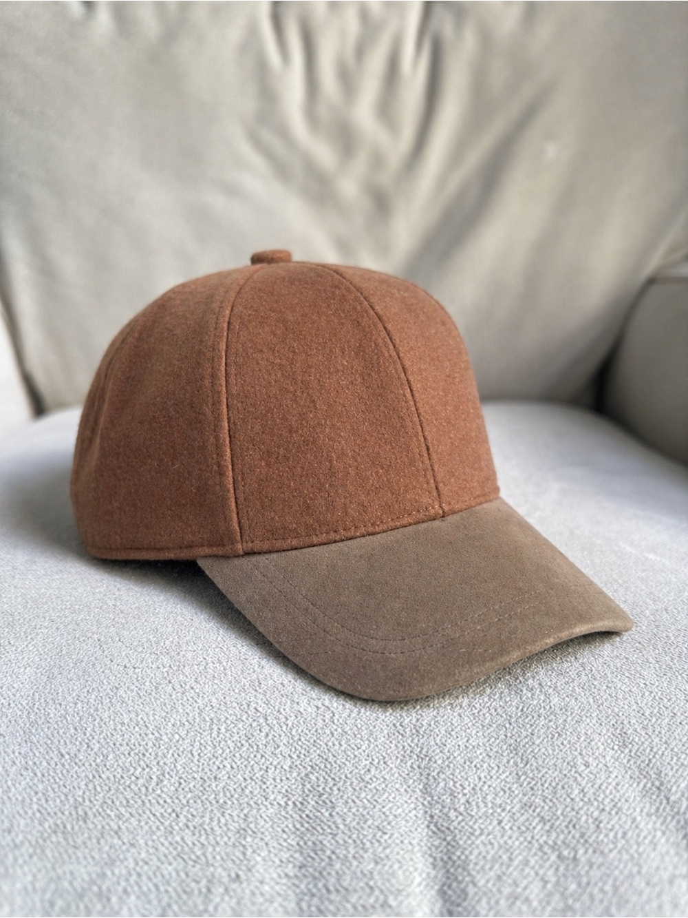 NWT Bruno Magli Brown Wool Crown with Dark Brown Suede Brim Cap (Wool & Leather)
